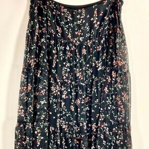 Lauren Ralph Lauren Floral Flowy Long Tiered Skirt Black Pink Multicolor A Line